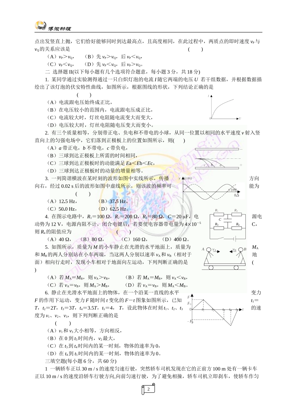 上海市浦东新区第二届高中物理邀请赛试卷_第2页
