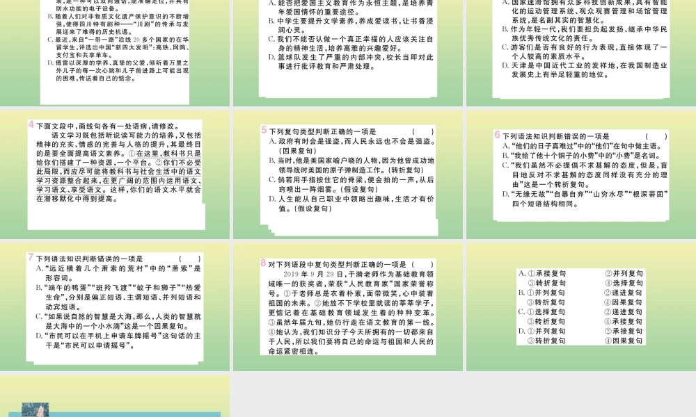 九年级语文上册 专题四 语病、语法作业课件 新人教版 课件