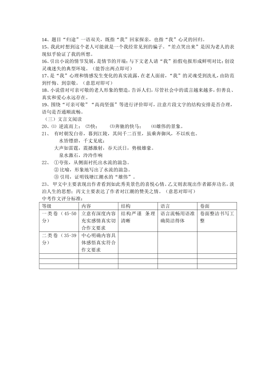 中考语文模拟试题(二)参考答案_第2页