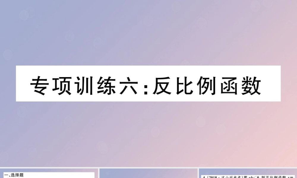 九年级数学下册 九上 复习专项训练六 反比例函数习题讲评课件 (新版)北师大版 课件
