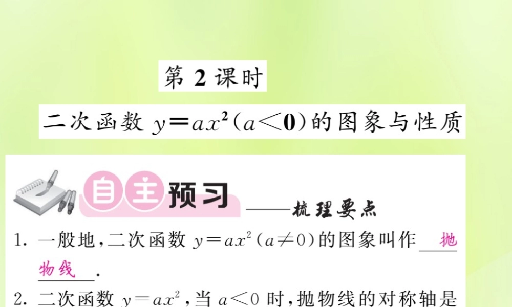 九年级数学下册 第1章 二次函数 12 二次函数的图象与性质 第2课时 二次函数yax2(a＜0)的图象与性质习题课件 (新版)湘教版 课件
