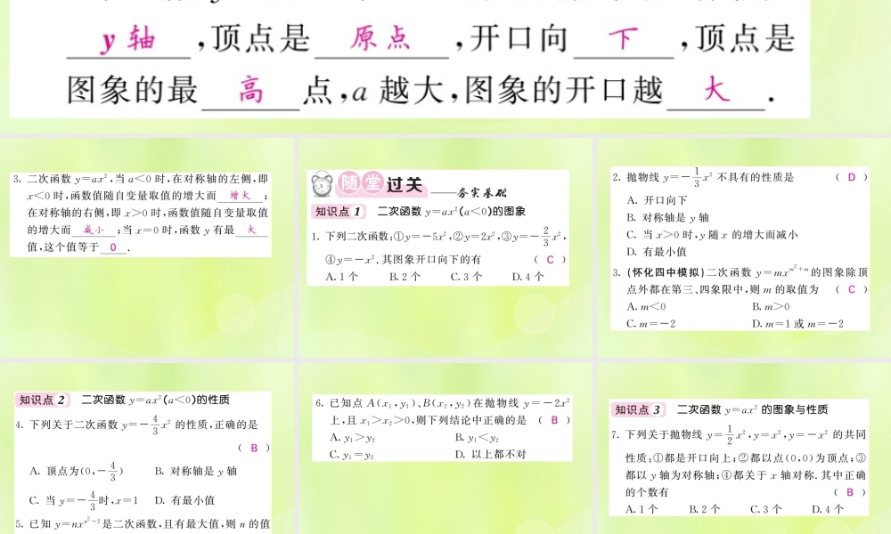 九年级数学下册 第1章 二次函数 12 二次函数的图象与性质 第2课时 二次函数yax2(a＜0)的图象与性质习题课件 (新版)湘教版 课件
