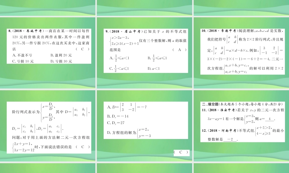 中考数学复习 第2章 方程(组)与不等式(组)阶段测评(二)方程(组)与不等式(组)(精练)课件