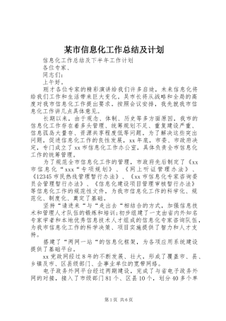 某市信息化工作总结及计划