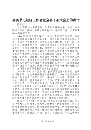 县委书记经济工作会暨全县干部大会上的讲话