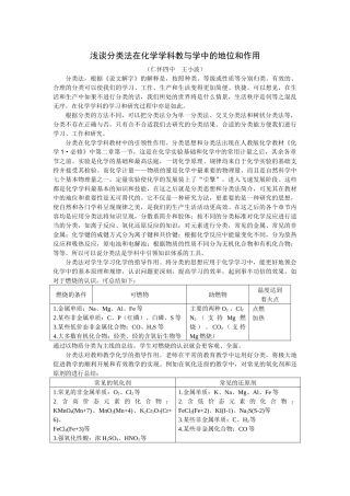 浅谈分类法在化学学科教与学中的地位和作用