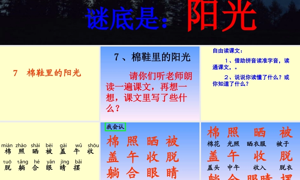 棉鞋里的阳光课件