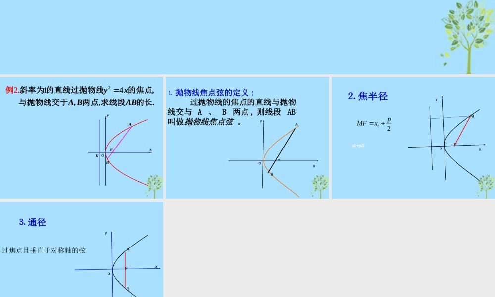 山西省忻州市高考数学 专题 抛物线焦点弦的性质复习课件
