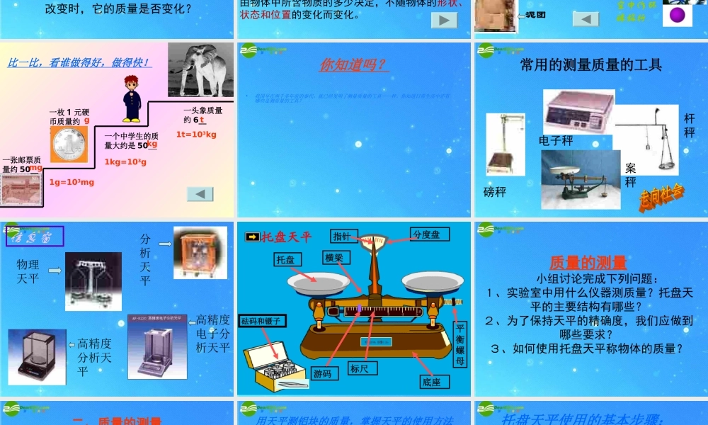 九年级物理下册 11章第二节课件 质量课件 人教新课标版 课件