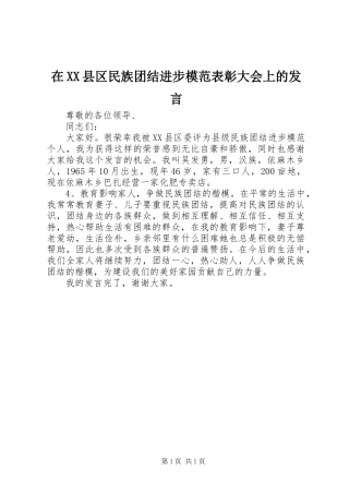 在XX县区民族团结进步模范表彰大会上的发言