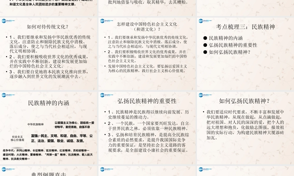 九年级政治全册 第一单元 第2课 融入民族文化复习课件 苏教版 课件