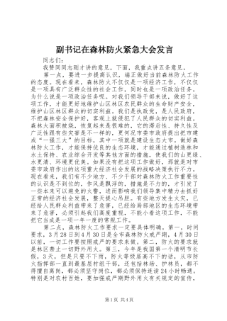 副书记在森林防火紧急大会发言