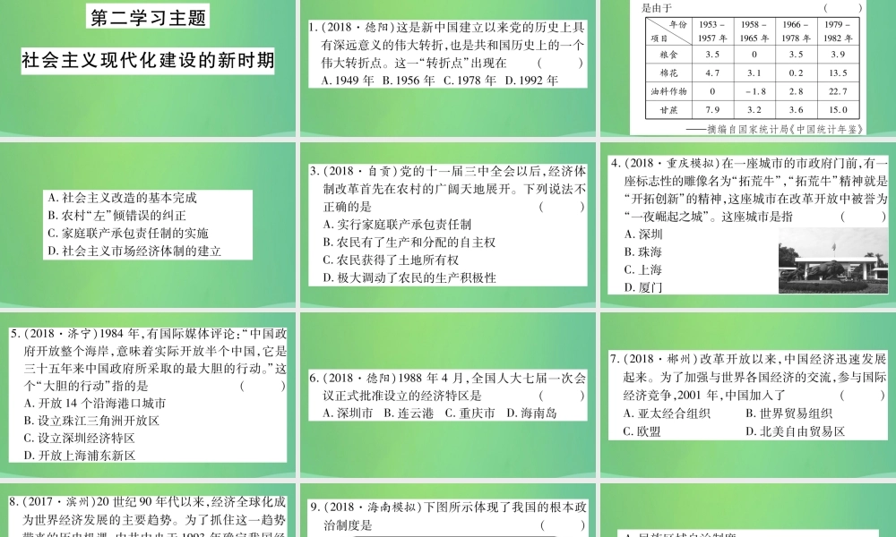 中考历史复习 第一篇 教材系统复习 3 中国现代史 第二学习主题 社会主义现代化建设的新时期习题课件