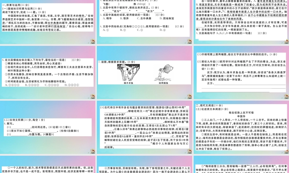 九年级语文上册 中考模拟卷(二)作业课件 新人教版 课件