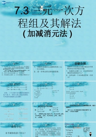 七年级数学下册 7.3(三元一次方程组及其解法)课件 (新版)华东师大版 课件