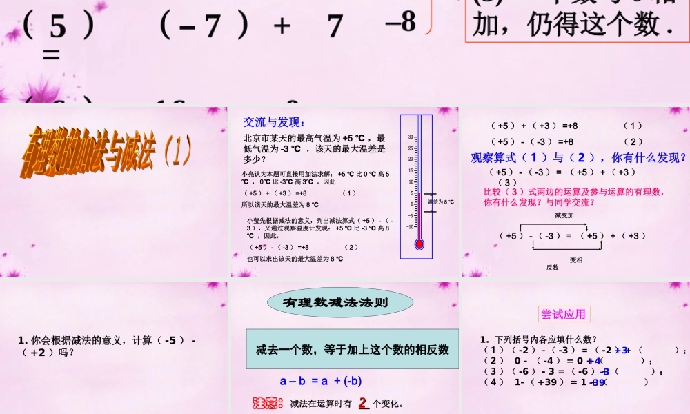 中学七年级数学上册 3.1 有理数的加法与减法课件1 (新版)青岛版 课件