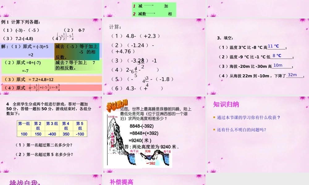 中学七年级数学上册 3.1 有理数的加法与减法课件1 (新版)青岛版 课件