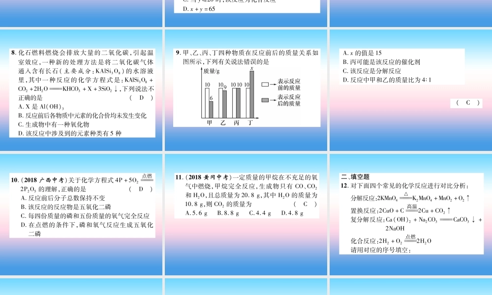 中考化学复习 第1编 教材知识梳理篇 第5单元 化学方程式(精练)课件