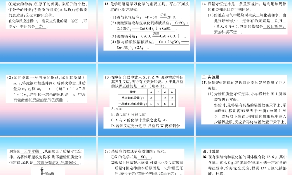 中考化学复习 第1编 教材知识梳理篇 第5单元 化学方程式(精练)课件