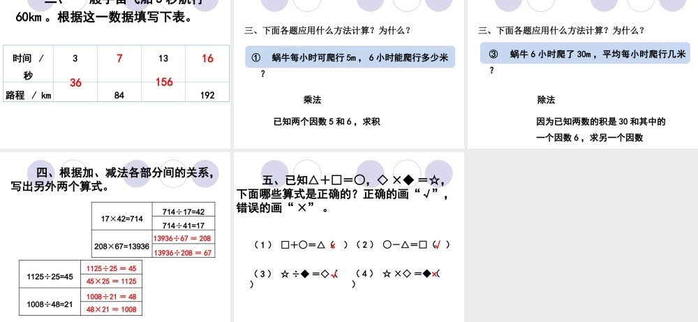 小学数学2011版本小学四年级乘除法的意义及各部分间的关系