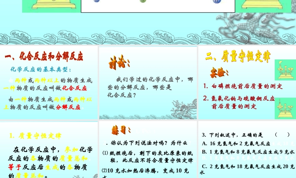 化学反应与质量守恒复习课