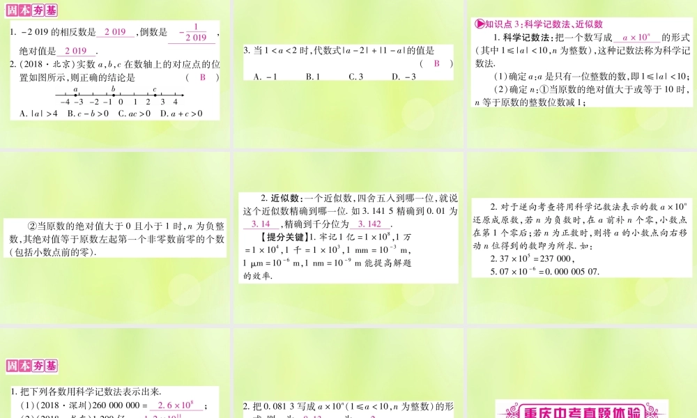 中考数学复习 第一轮 考点系统复习 第一章 数与式 第一节 实数 课时1 实数的有关概念(精讲)课件
