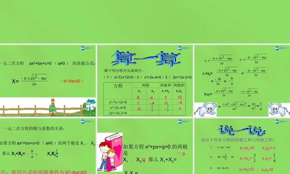 八年级数学下册(17.4 一元二次方程的根与系数的关系)课件4 (新版)沪科版 课件