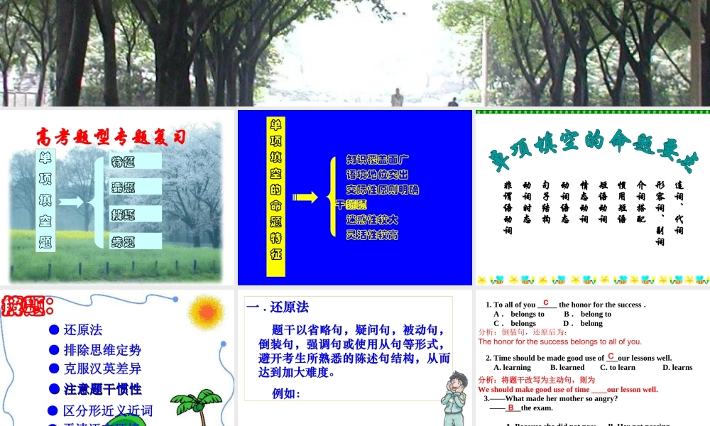 单项选择课件 河北省高考英语第二轮专项复习课件[整理九套]人教版 河北省高考英语第二轮专项复习课件[整理九套]人教版