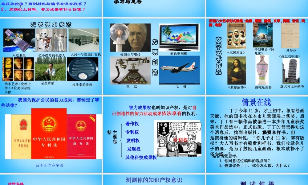 八年级政治上册(9.2 法律保护我们的无形财产)课件 鲁教版 课件