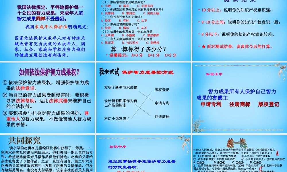 八年级政治上册(9.2 法律保护我们的无形财产)课件 鲁教版 课件