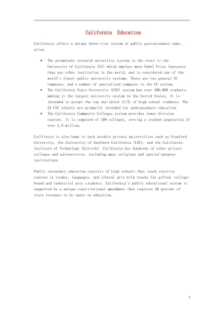 2014-2015学年高中英语Unit1AlandofdiversityCalifornia-education素材新人教版选修8