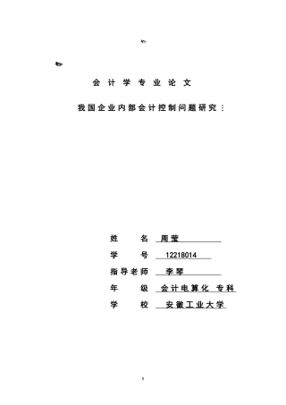 内部会计控制问题研究初稿
