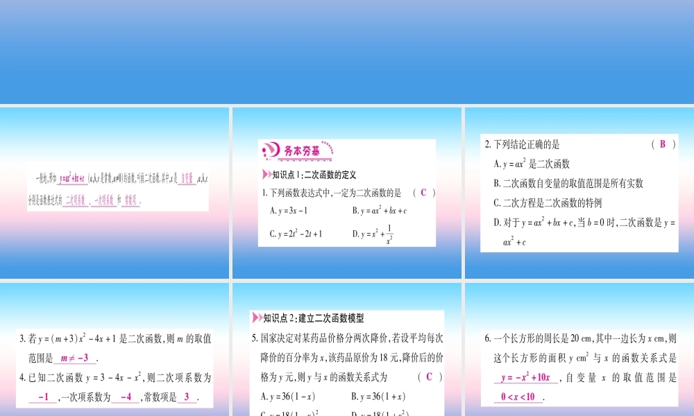 九年级数学下册 第2章 二次函数 21(二次函数)课堂导练课件(含中考真题)(新版)北师大版 课件
