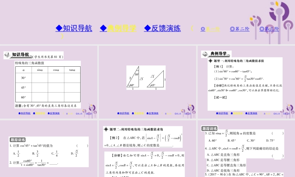九年级数学上册 第24章 解直角三角形 243 锐角三角函数 2431 锐角三角函数 第2课时 特殊角的三角函数值习题课件 (新版)华东师大版 课件