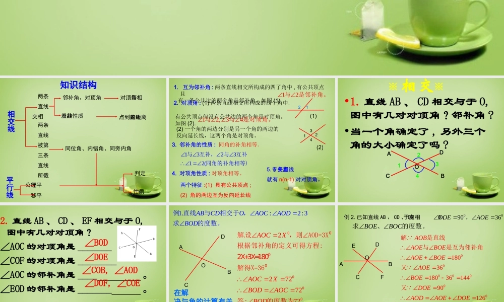 中学七年级数学下册 第五章 相交线与平行线复习课件2 (新版)新人教版 课件