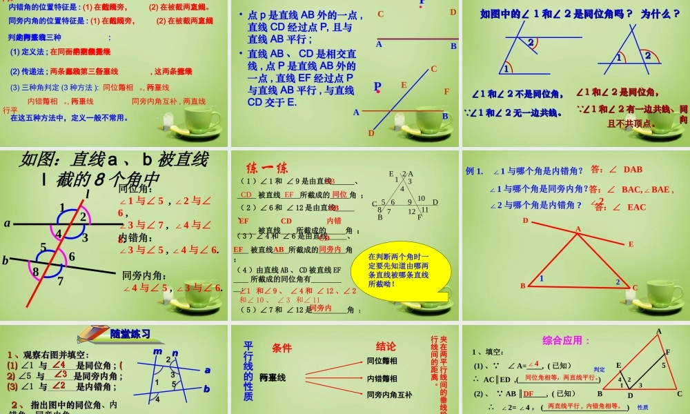 中学七年级数学下册 第五章 相交线与平行线复习课件2 (新版)新人教版 课件