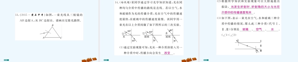 含2015年中考题第四章-在光的世界里4.光的折射(第1课时)