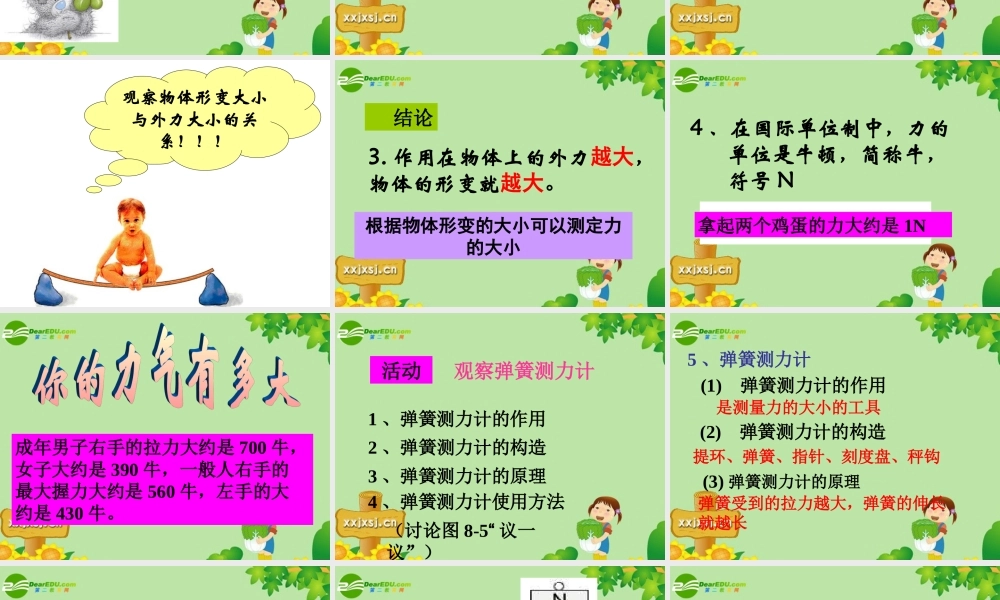 九年级物理 弹力 弹簧测力计课件人教新课标版 课件