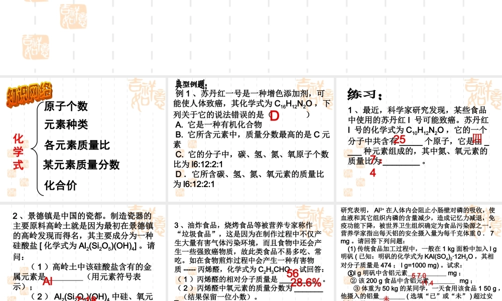 中考化学第二轮复习 化学式的计算 试题