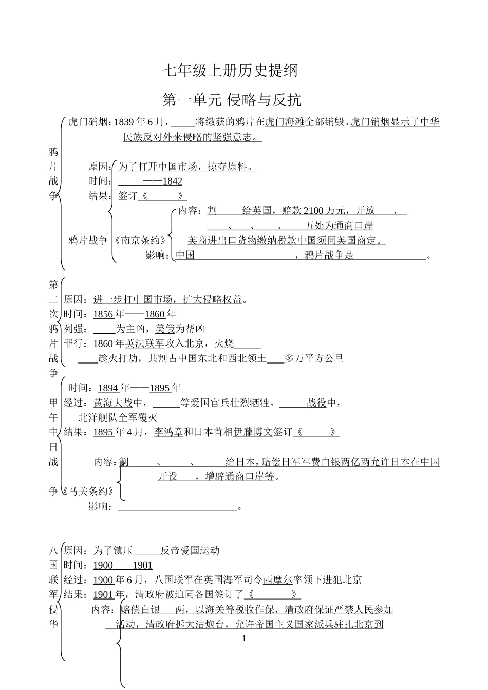 七年级上册提纲填空2015_第1页