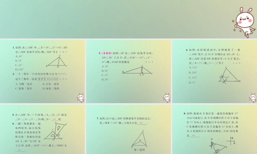 八年级数学上册 第十一章 三角形 11.2 与三角形有关的角 11.2.1 三角形的内角习题课件 (新版)新人教版 课件