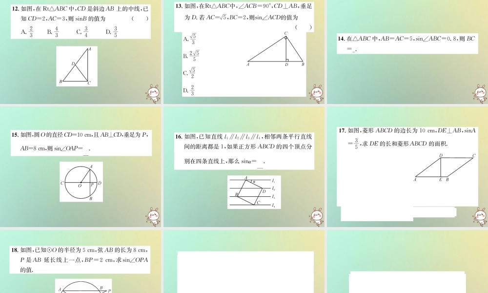 九年级数学下册 第二十八章 锐角三角函数 281 锐角三角函数 第1课时 正弦习题课件 (新版)新人教版 课件