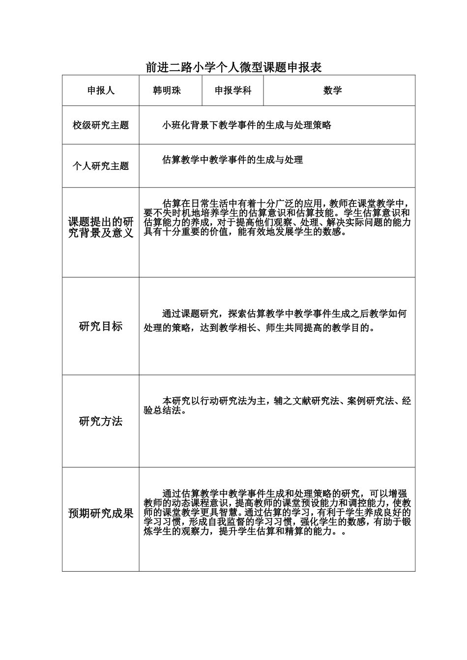 个人微型课题申报表_第1页