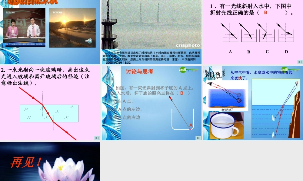 八年级物理 第四节(光的折射)课件 人教新课标版 课件