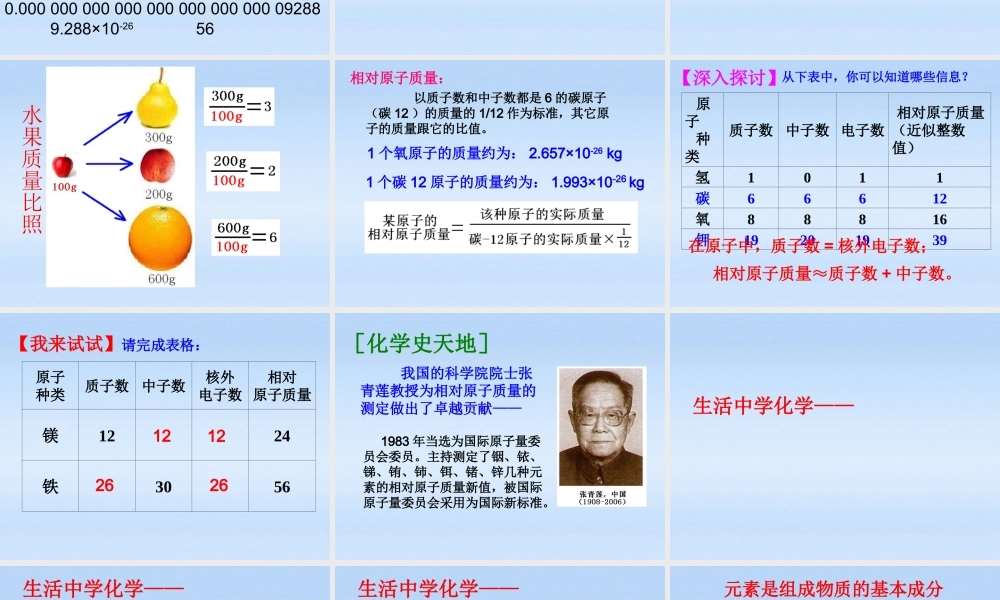 八年级化学 相对原子质量元素及元素符号课件