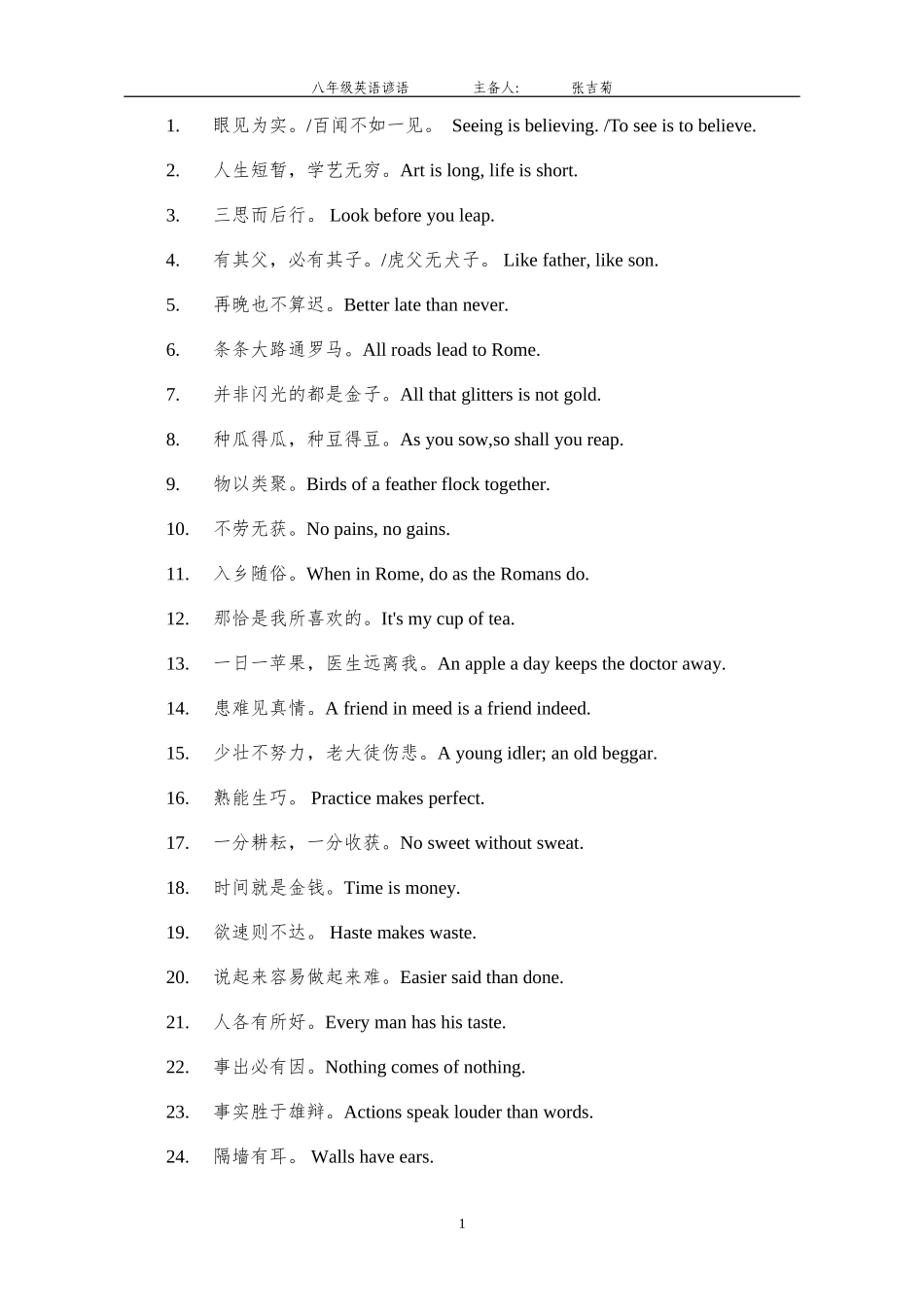 初中常用英语谚语_第1页