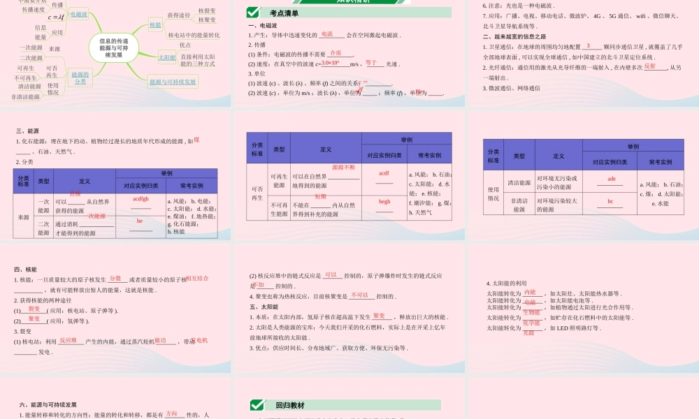 广东省中考物理一轮复习 第十六讲 信息的传递 能源与可持续发展课件