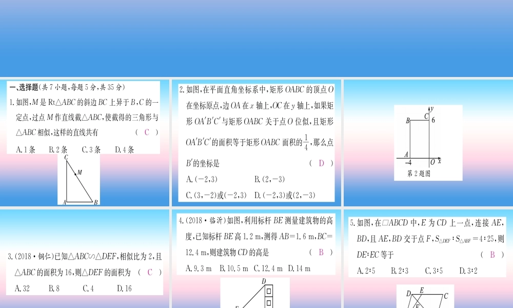 九年级数学下册 寒假作业(八)相似三角形课堂导练课件(含中考真题)(新版)新人教版 课件