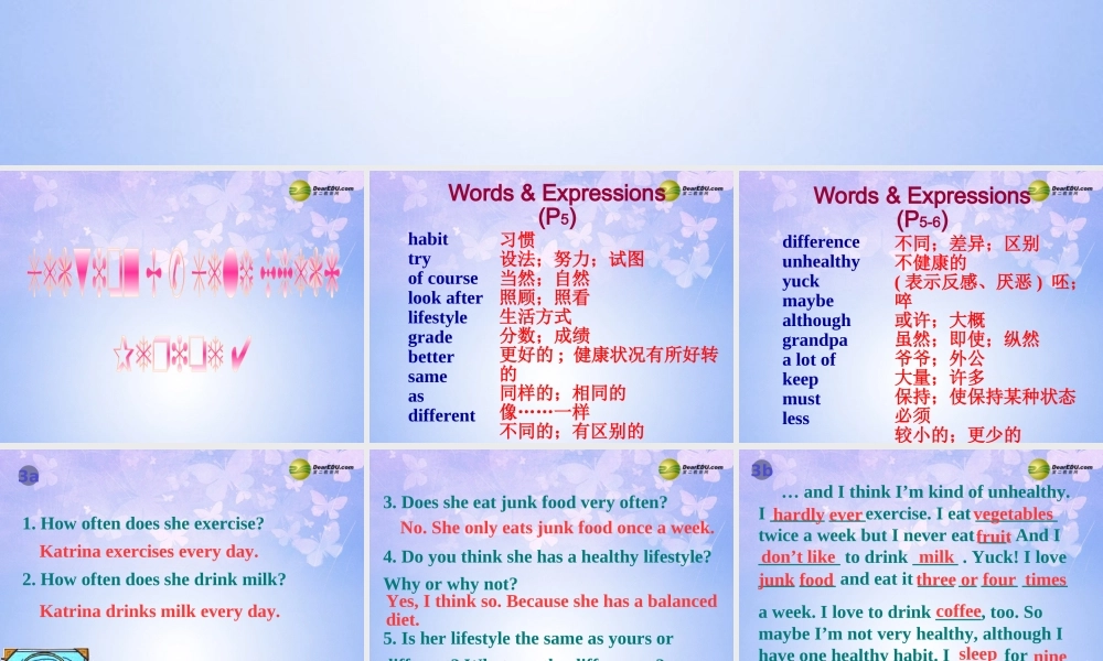 八年级英语上册(Unit 1 How often do you exercise Section A P4)课件 人教新目标版 课件