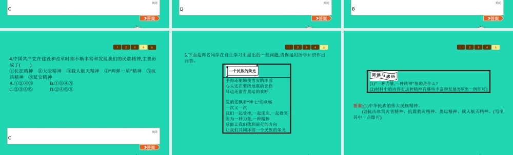 九年级政治全册 第四单元 情系中华 放眼未来 42 民族精神 发扬光大(第1课时)习题课件 粤教版 课件